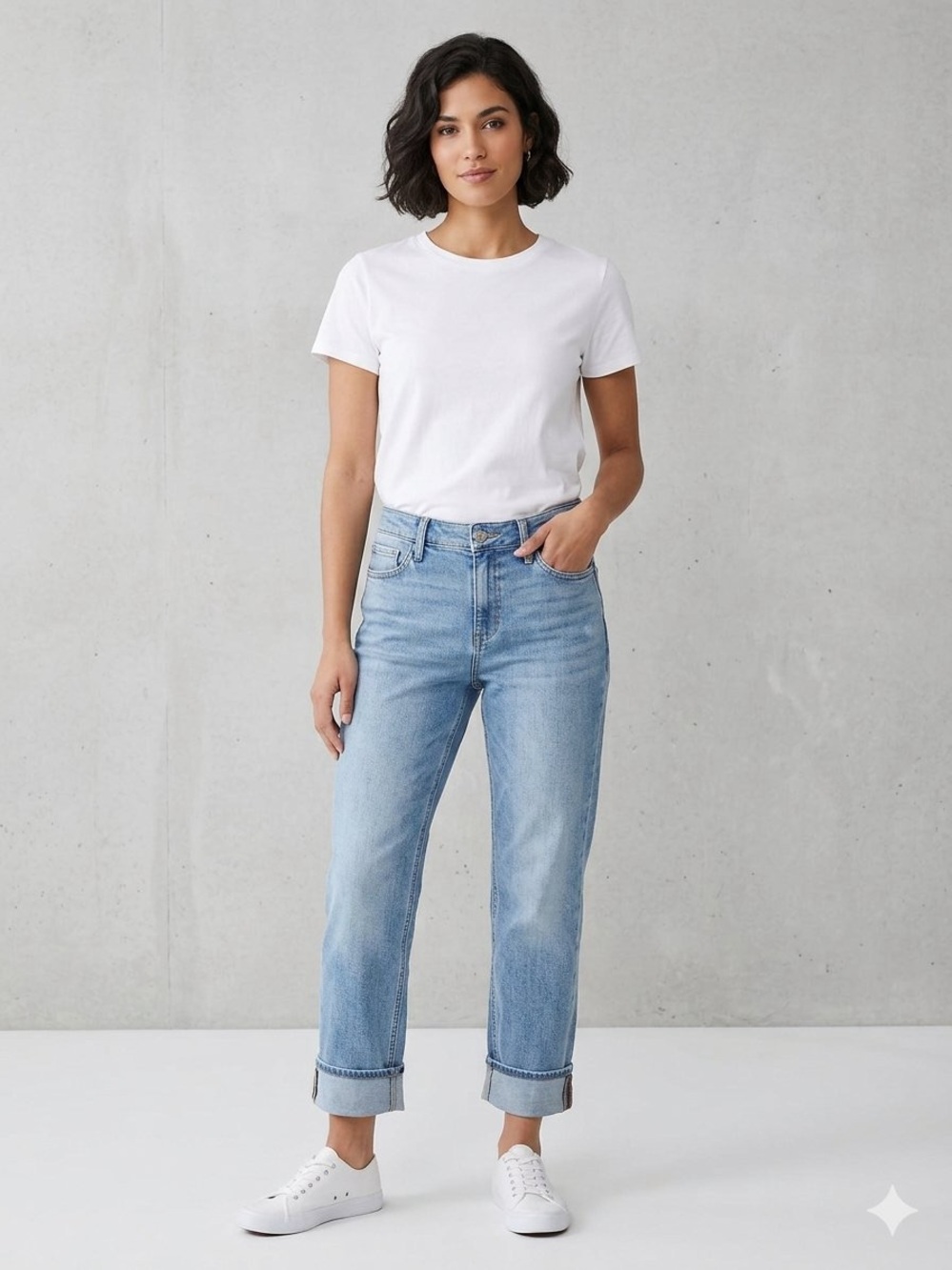 M Jeans Light Blue Boyfriend Jeans - Relaxed Cuffed Hem